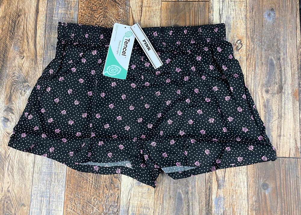 VS Pink Women's XS Black Pink Lyocell Polyester Silky Sleep Boxy Pajama Shorts